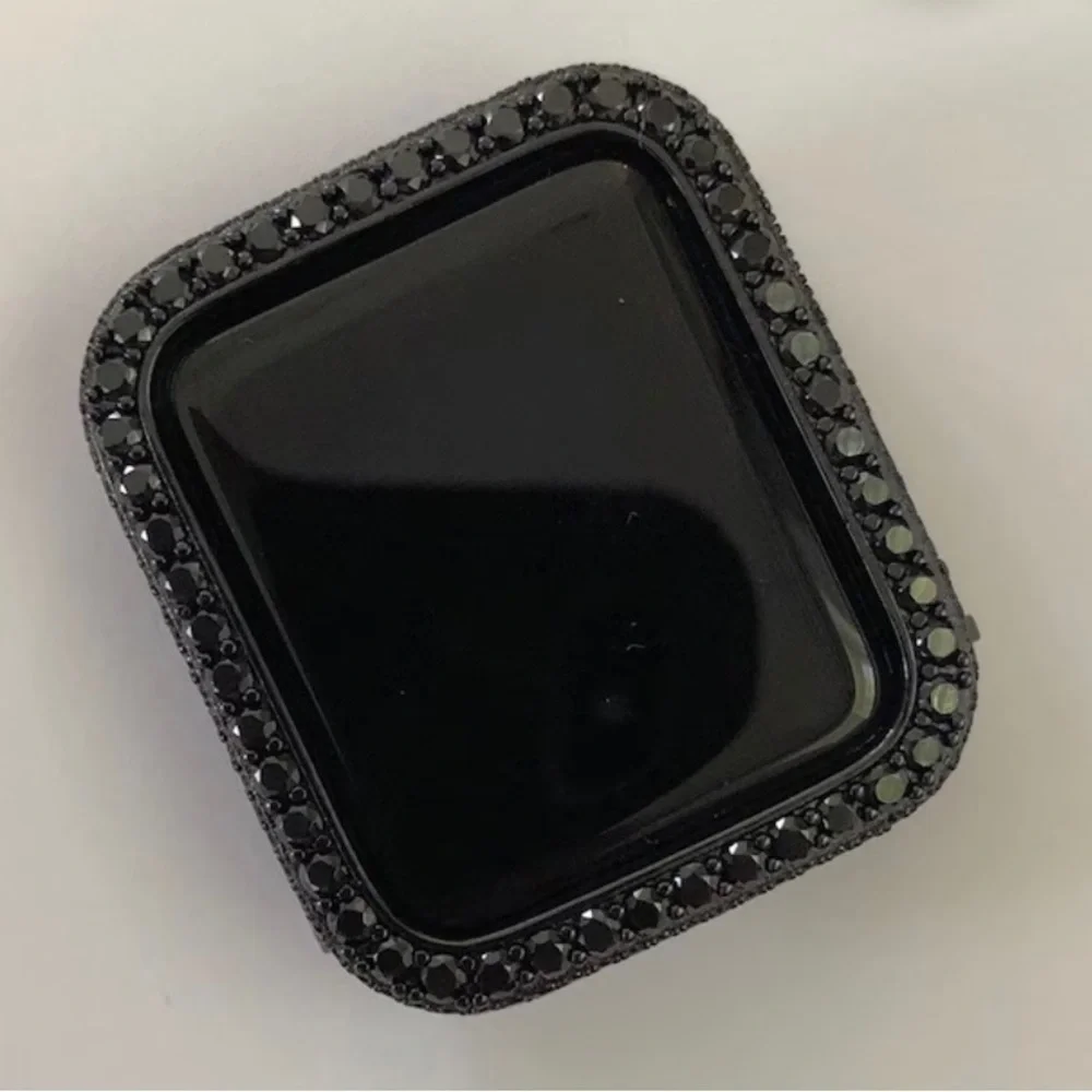Black Apple Watch Case w/ 2.5mm Lab Diamond Bezel Bumper 💎⌚️Fits Series 3 38mm